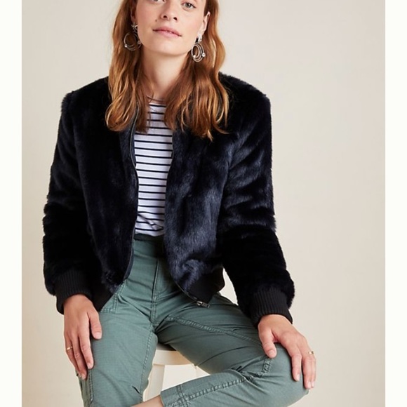 CUPCAKES & Cashmere Faux Fur Bomber Jacket Size M - Picture 4 of 8